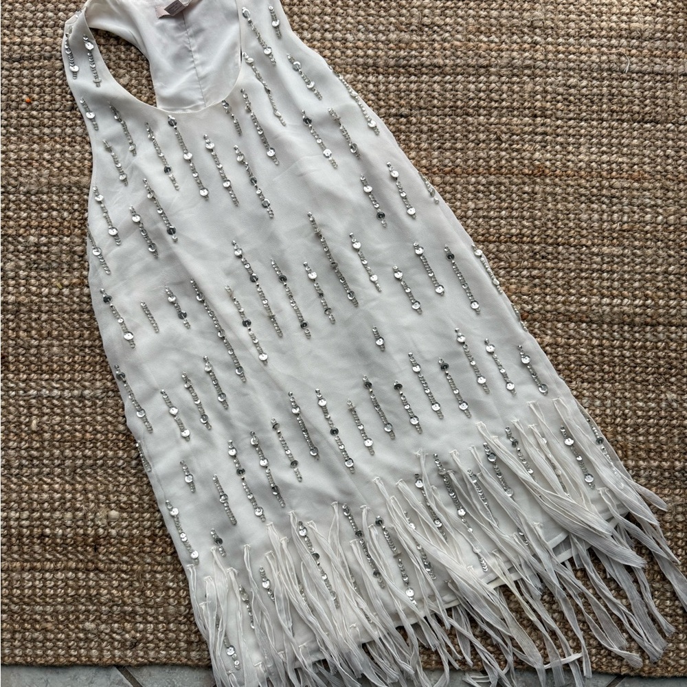 Forever 21 White Fringe Dress with Silver Accents